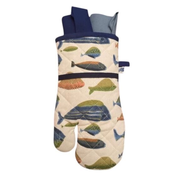 NEW Oven Potholder Mitt Napkin Set Fish Hostess Gift Raffle Basket - Picture 2 of 2